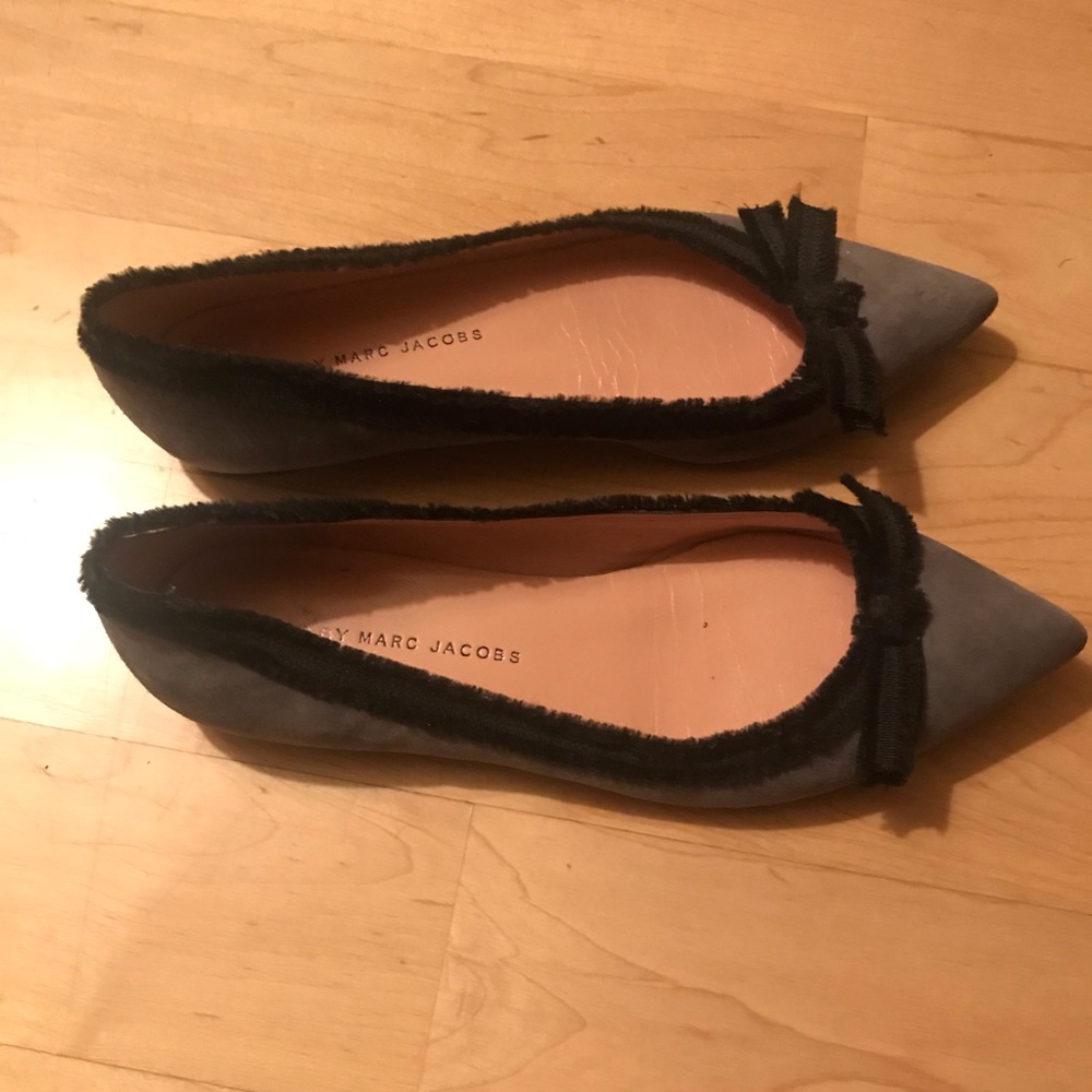 Marc Jacobs suede flats with bow & grosgrain trim